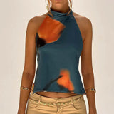Women Y2k Graphic Print Halter Tank Top Summer Sleeveless Going Out Crop Tops Boho Sexy Backless Vacation Beach Camisoles Vest