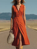 Pbong  Elegant Solid Color Maxi Dress Women Summer Fashion Sleeveless V-neck Maxi Dresses Casual