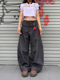 Pbong  American New Fashion Letter Embroidery Stitching Old Baggy Jeans Women Y2K Harajuku  Popular High Waist Wide Leg Trousers