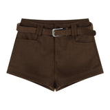 Pbong  British Style Spicy Girl Coffee Faux Woolen Shorts for Women Fall/Winter New Low-Waisted Straight Casual Short Pants Street Wear