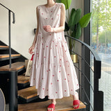 Pbong  Chic Flowy Long Dress Women's round Neck Back Tie Loose A-Line Silhouette Casual Comfortable Maxi Dress Summer Season