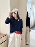 Polo Sweater for Women Long Sleeve Collared Half Zip Pullover Polo-Neck Knitted Jumper Fall Winter Teen-girl Preppy Style Outfit