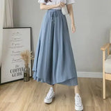 Pbong  Women Chiffon Pants Culottes Elastic Wide Leg Irregular Hem Double Layers Korean Trousers Summer Casual Loose Pleated Pants