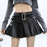 Leather Skirt Black Punk Women Sexy Pleated Grunge Vintage Mini Skirt Y2k Gothic Streetwear A-line Ladies Retro Skirts