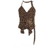 American Sexy High End Punk Leopard Tank Tops Streetwear Pleated Slim Fit Design Punk Women Shirts Y2k Harajuku Lazy Clothing