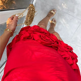 Fashiona 3D Red Flower Short Dress V-neck Zipper Sexy Holiday Party Dress For Summer New Tight Vestidos Woman Clothing
