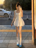 Pbong  White Dress Women's Spring New Style Feel Outfit Short Skirt French Style Pure Color Waist Cinched Midi Dress