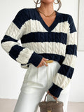 Autumn and winter new V-neck twisted flower pullover sweater for women's clothing