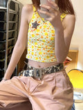 Summer Vintage Tank Tops Y2k Sleevelss Print Star Camis Tops Streetwear 2000s Japanese Crop Tops Beach Wear Retro Tank