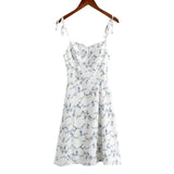 Fashion Blue Floral Print Short Dress Elastic Chest Zipper Party Beach Slip Dress 2025 New Square Collar Sweet Chic Vestidos