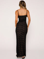 Sexy Solid Lace See Through Women Sling Dresses Fashion Sleeveless Backless Maxi Dress Summer Female Party Club Vestidos