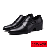 5CM/7CM Taller Men High Heels Pointed Toe Men's Business Dress Shoes Buckle Mens Office Oxfords Height Increasing Size 38-44