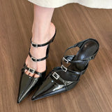 Pbong  Fashion Buckle Footwear Pointed Toe Pumps Ladies Thin Heels Shoes Female Super High Heels Slides Shoes For Women Mules
