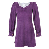 Purple Loose Corduroy Long-Sleeve Dress