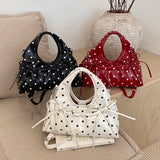 Women's Small PU Polka Dot Ruched Bow Handbag Retro Sweet Cool Aesthetic Daily Street Crossbody Bag New Handbags