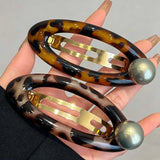 Vintage Leopard Print Oval Hair Clip for Women Elegant Acetate Pearl BB Spring Hair Clip Barrette Hair Accessories