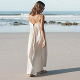 Fashion Embroider Linen Blended Casual Beach Dress Loose Backless Vacation Dress New Square Collar Fashion Vestidos