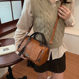 Pbong  Retro Faux Leather Tote Bag with Top Handle Detachable Crossbody Strap, Vintage Tassel Accent, Multi-Zipper for Daily Travel Use