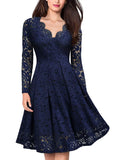 Pbong  Russian Lace Dress Women's Cross-Border V-neck Mini Skirt Elegant Commute Style Polyester Fabric High Waist Long Sleeve