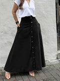 Elegant French High Street Long Skirt Y2k Aesthetic Front Single Breasted Design A-line Temperament Jupe New Harajuku Punk Skirt