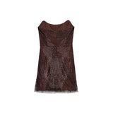 Deep V-neck Sequin Sleeveless Women Dress With Exposed Back Slim Waist Fish Tail Long Dresses Summer Beach Party Robe