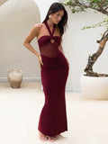 Hollow Out Halter Sexy Maxi Dress Women Gown Summer New See Through Mesh Sleeveless Backless Bodycon Club Long Dress