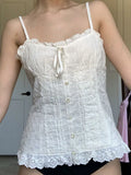 Pbong  Women's Y2k Fairy Summer New Style Small Fresh Solid Color Small Strap Folding Waist Lace Top Strap Top