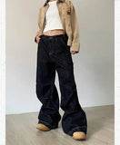 Grunge Black Jeans Women Y2k Vintage Oversized High Street Wide Cargo Denim Trousers Casual Baggy Straight Denim Pants