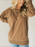 Pbong  Sweatshirt Ladies Clothes Round Neck Autumn Winter New Pullover Women's Pocket Rib Decoration Long Sleeve New