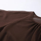 Pbong  Chiffon Loose Shirt For Women Sexy See-Through Ruffles Sleeve Blouse New Summer Chic Fashion Solid Casual Round Neck Shirts