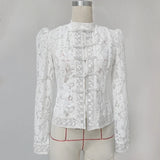 Tossy Summer Lace Printed Shirts Tops Female Hollow Out Fashion Commute Vintage See-Through Blouse Women's Lace Shrug Shirts New