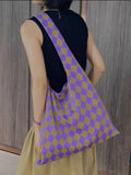 Pbong  Causal Commuter Canvas Shoulder Bags Purple Yellow Color Blocked Large Capacity Commuter Tote Bag New
