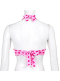 Pink Heart Print Cute Bustier Crop Top Women Aesthetic Kawaii Clothes Sleeveless Backless Lace Up Bralette Camisole