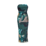 Pbong  Sexy Side Split Printed Mesh Double Layer Women's Dress Midi Length Sleeveless Thick Fabric Milk Fiber Chinese Production