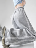 Pbong  Lace Striped Sweatpants Women Retro Streetwear Loose Y2K Wide Leg Pants High Waist Casual Patchwork Bf Lace Up Trousers New