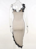 Mozision Lace High Split Sexy Midi Dress For Women Robe 2023 New Spaghetti Strap Sleeveless Deep V Neck Party Long Dress Vestido