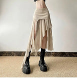 Vintage Sexy Slit Skirt Women Y2k Elegant Irregular Sweet Ruffle Skirts Korean Style Tulle Streetwear Layered Skirts