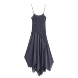 Black Gray Irregular Summer Slip Dress Solid Color Folds Fashion Women Dress Streetwear Y2K Long Dress Vestidos 2025 New