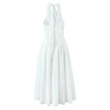 White Deep V-back Hanging Neck Sexy Long Dress High Waist Vacation Beach Summer Dress Fashion Solid Color A-line Party Dress