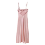 Satin Solid Color Pink Sweet Casual Long Dress Backless Sexy Sleeveless Slim Women Summer Dress Female Clothing 2025 New
