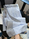Jmprs Striped Patchwork Pants Women Korean Belt High Waist Straight Trousers Casual Loose Elegant Female Fashion Wide Leg Pants