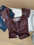 Pbong  Print Sweet Tshirts Women's Clothing V-neck Short Sleeve Tees Ropa Mujer Vintage T-shirt Bandage Tunic Summer Crop Tops