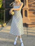 Pbong  White Loose Spliced Printing Dress for Women Square Collar Sleeveless French Vacation Dresses Female Summer Fashion