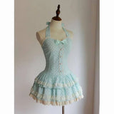 Japanese Gothic Style Striped Bow Lolita Dress Women Lace Slim Bandage Shirt Dresses Y2k Aesthetics Party Mini Dresses Design