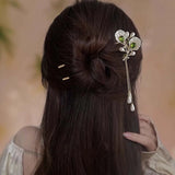 New Chinese Style Green Zircon Flower Hair Stick For Women Vintage Imitation Pearl Tassel Hair Stick Hair Accessories