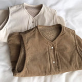 Pbong  Reversible Corduroy Lamb Wool Vintage Thickened Vest Women's Autumn/Winter New Outerwear Sleeveless Shoulder Vest Jacket