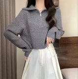 Women's Loose Knitted Pullovers Half Zipper Autumn and Winter Turtleneck Sweaters Casual Comfortable Full Sleeve Top