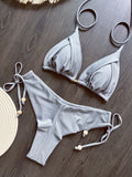 New Sexy Triangle Bathing Suit for Women Brazilian Bikinis Halter Swimwear Push Up Swimsuit Metal Chain Beach Bikini Set
