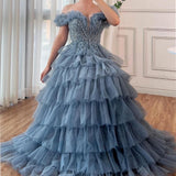 Pbong  Classic Exquisite Modern Style Organza Pattern Tiered Sequined Ball Boat Neck Long Dresses Cocktail Dresses Formal Fa formal dress
