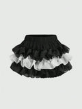 Pbong  Kawaii Women's Cute Fashion Multi-Layer Ruffle Skirt Pants, Suitable For Gatherings, Birthdays And Occasions